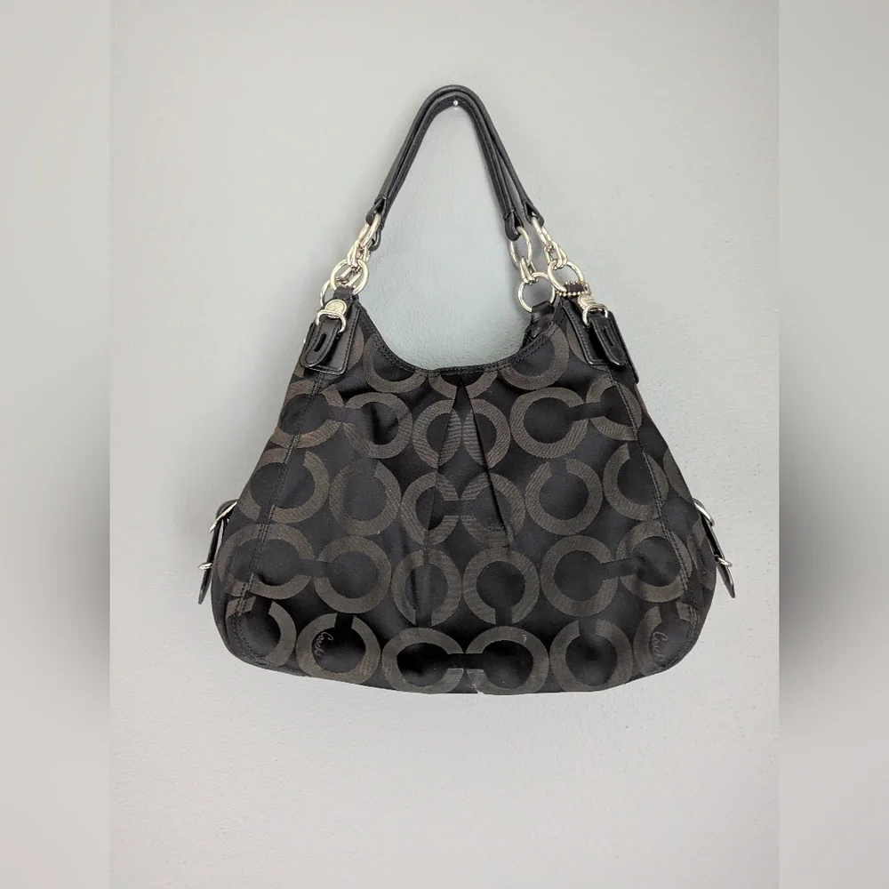 Coach Black Signature Circle Hobo Bag